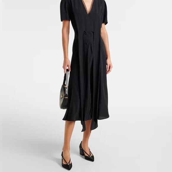 PRADA Pointed Toe Cutout Cut Out Block Heel Crystal Satin Leather Pumps - Picture 4 of 16